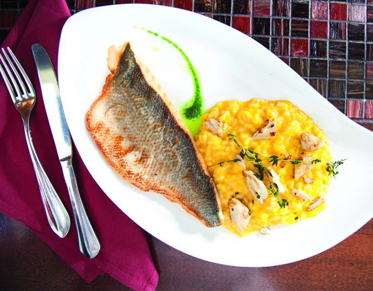 Caffe-Aldo-Lamberti-Crispy-Skin-Branzino-with-Carrot-Crab-Risotto-Photo-Credit-Perretti-Photography-copy