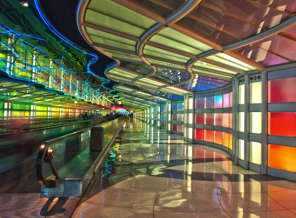 Passenger tunnel at O'Hare International Airport in Chicago