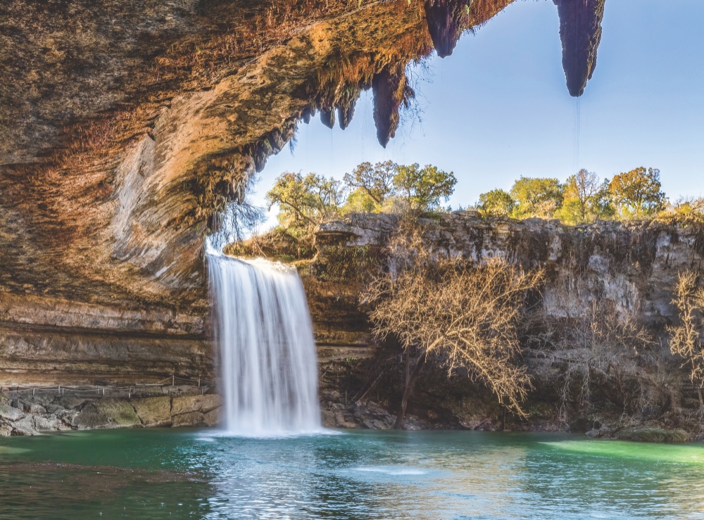 Hamilton Pool Preserve's blue-water cavern pool. March 16, 2023