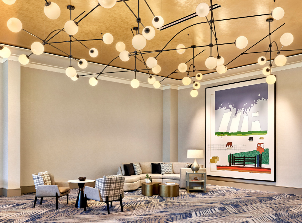 prefunction seating area in a hotel with contemporary design and furnishings