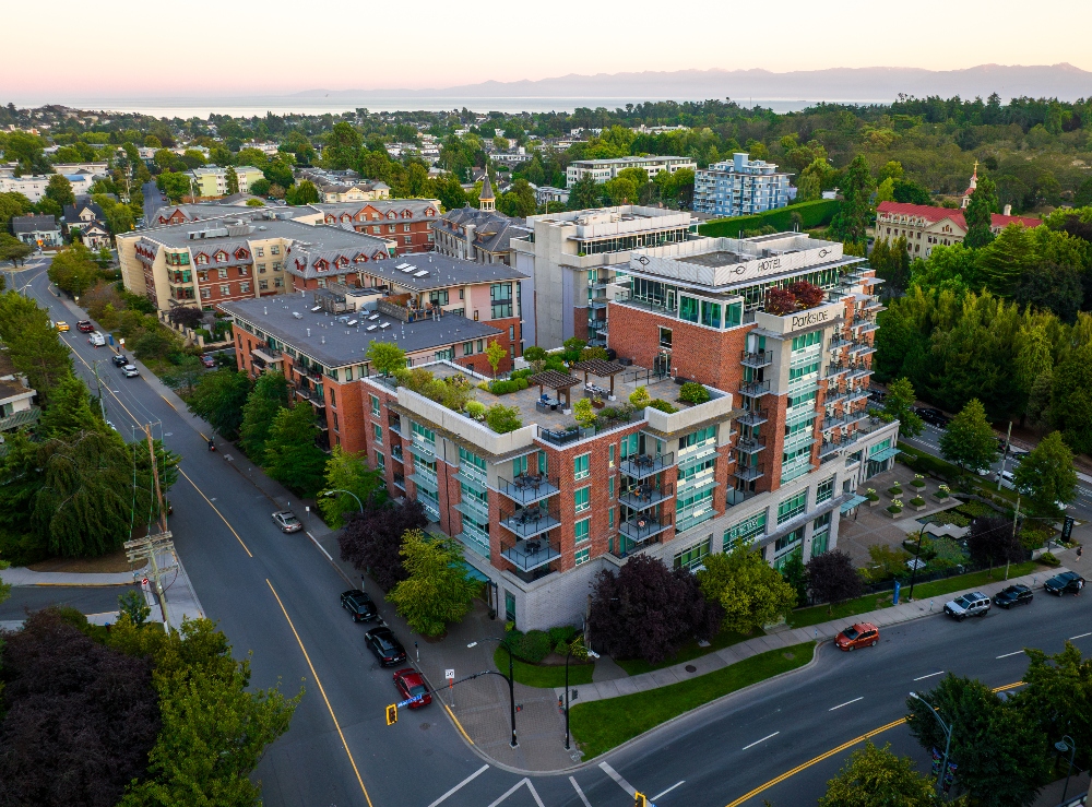 Aerial view of The Parkside Hotel & Spa in Victoria, British Columbia. Nov. 13, 2023
