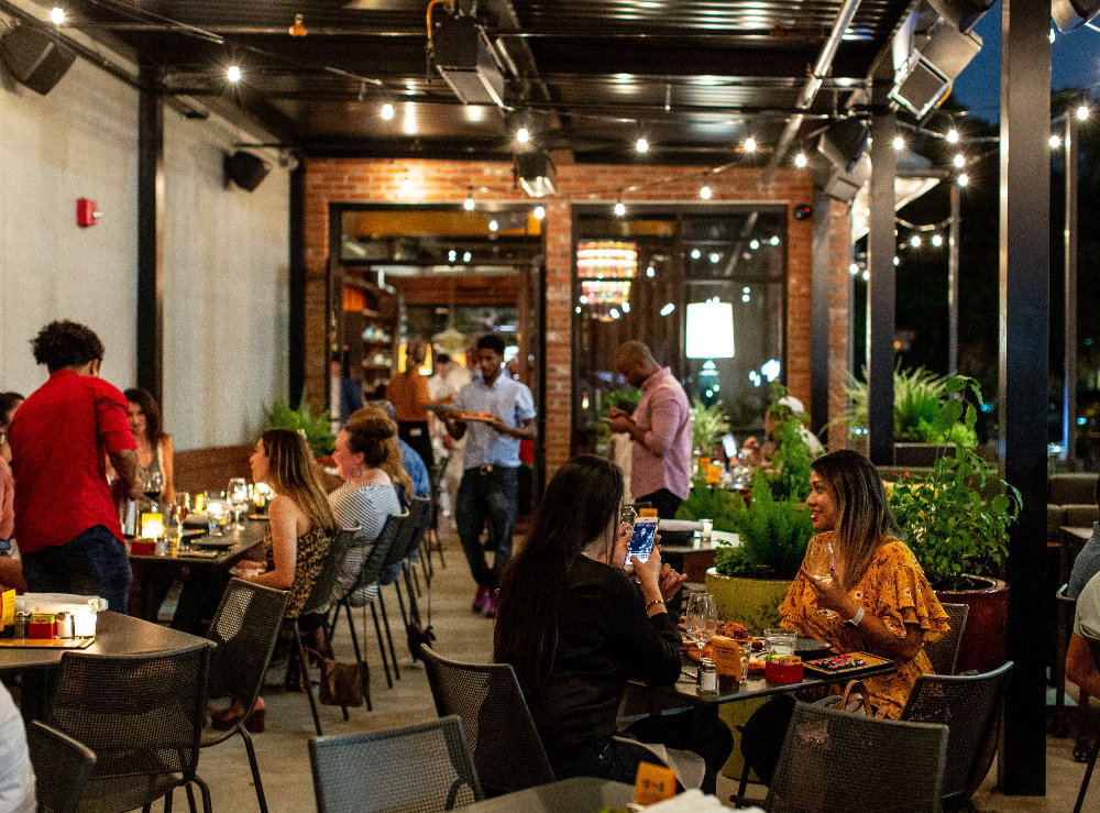 Outdoor seating at Postino's Montrose location in Houston, Texas. April 5, 2024