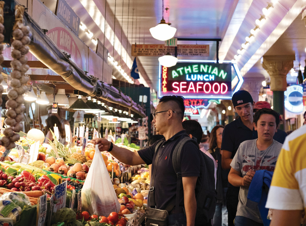 Interior of Pike Place Market in Seattle, Washington