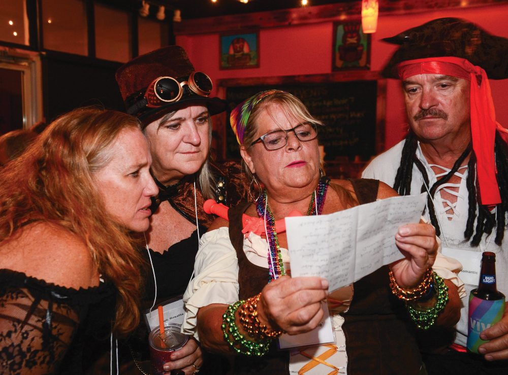 Attendees at one of Mystery Mixers' pirate-themed murder mystery parties near Clearwater, Florida