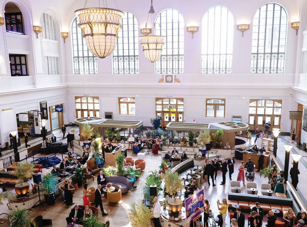 Mingling in The Great Hall at Denver Union Station's celebratory black-tie gala