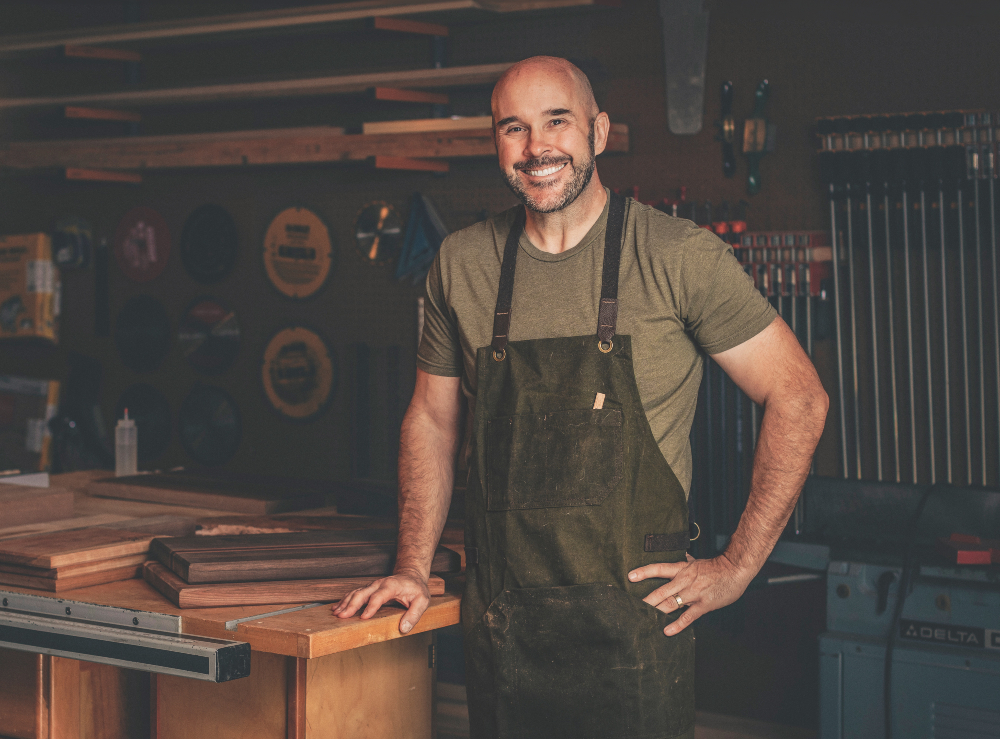 Justin Clark in his home woodworking shop