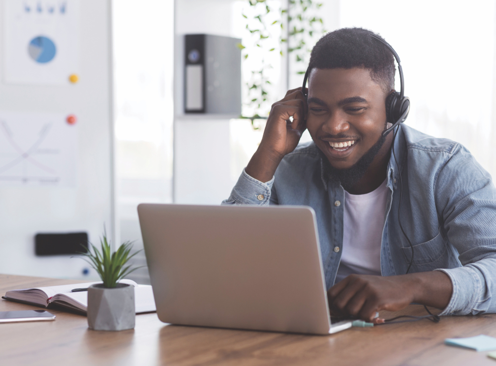 guy attending meeting or webinar for digital marketing