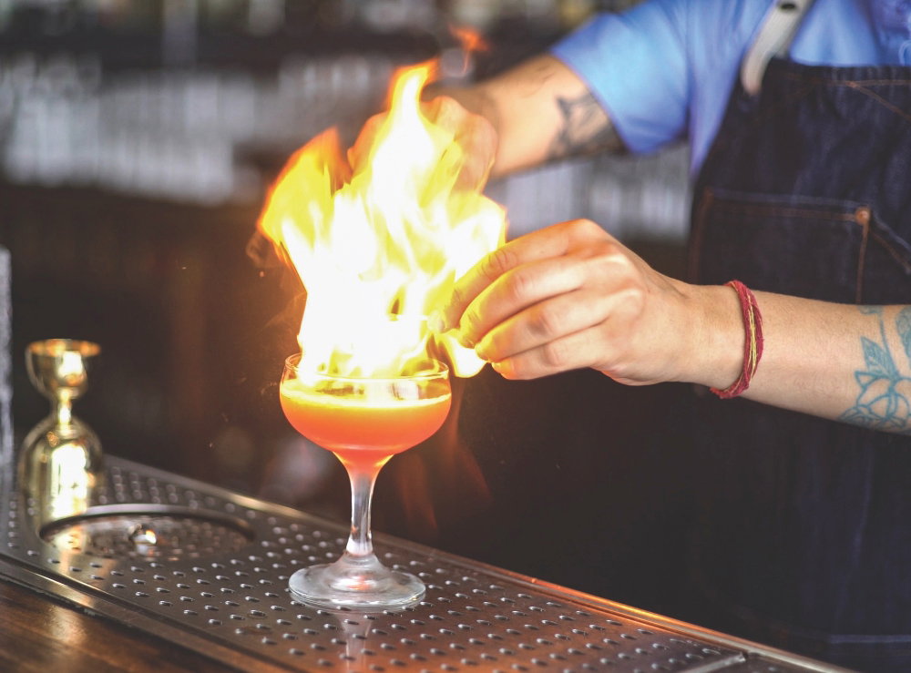 Fiery cocktail made at The Cocktail Camp in San Francisco