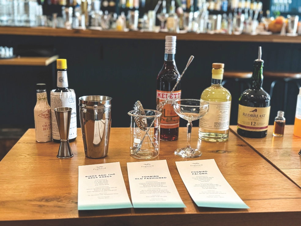 Mixology class setup at Fogbird in San Mateo
