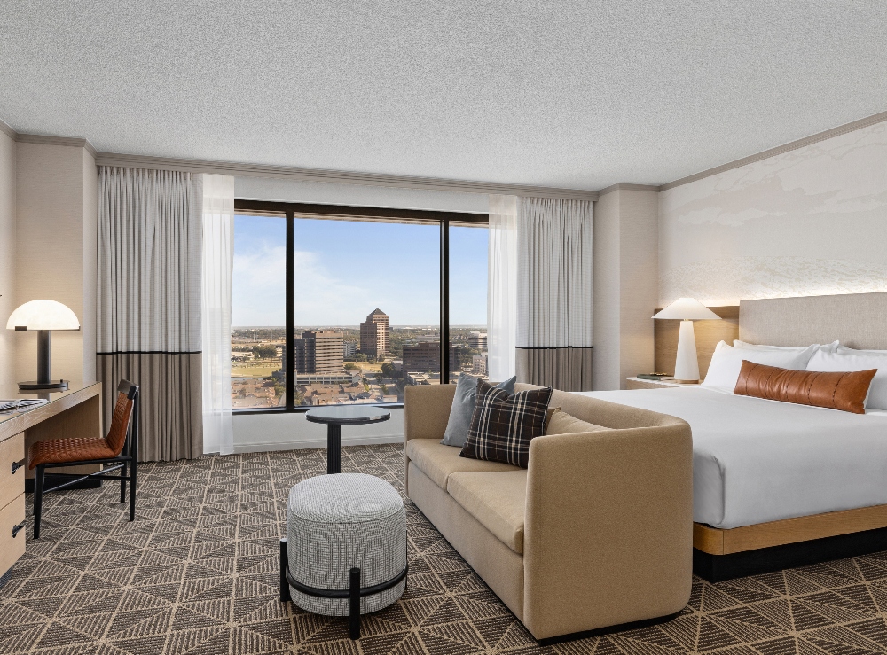 Updated guest room at Omni Las Colinas Hotel. July 9, 2025