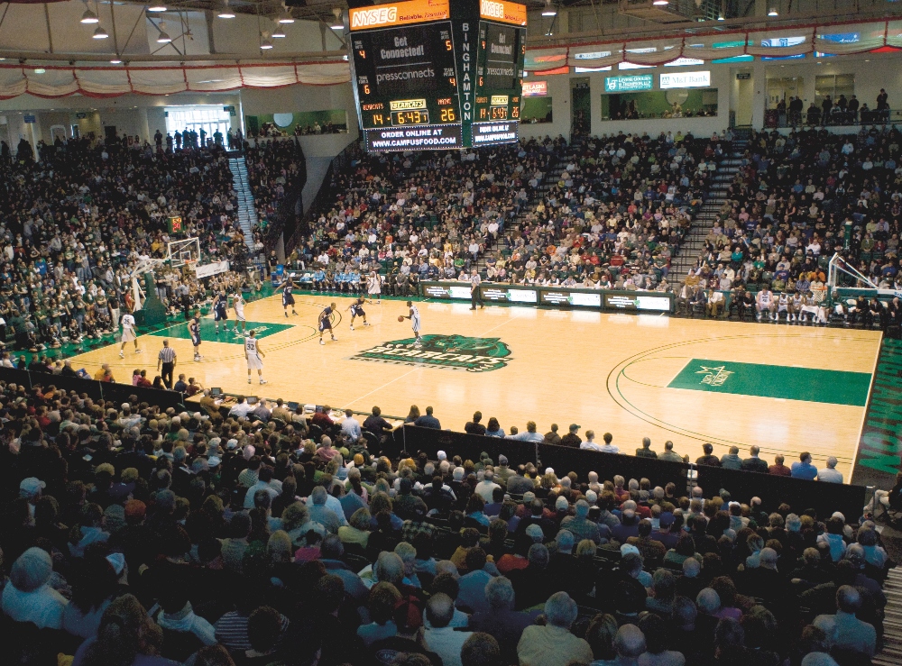 Basketball court at the Events Center at Binghamton University in New York. October 30, 2025