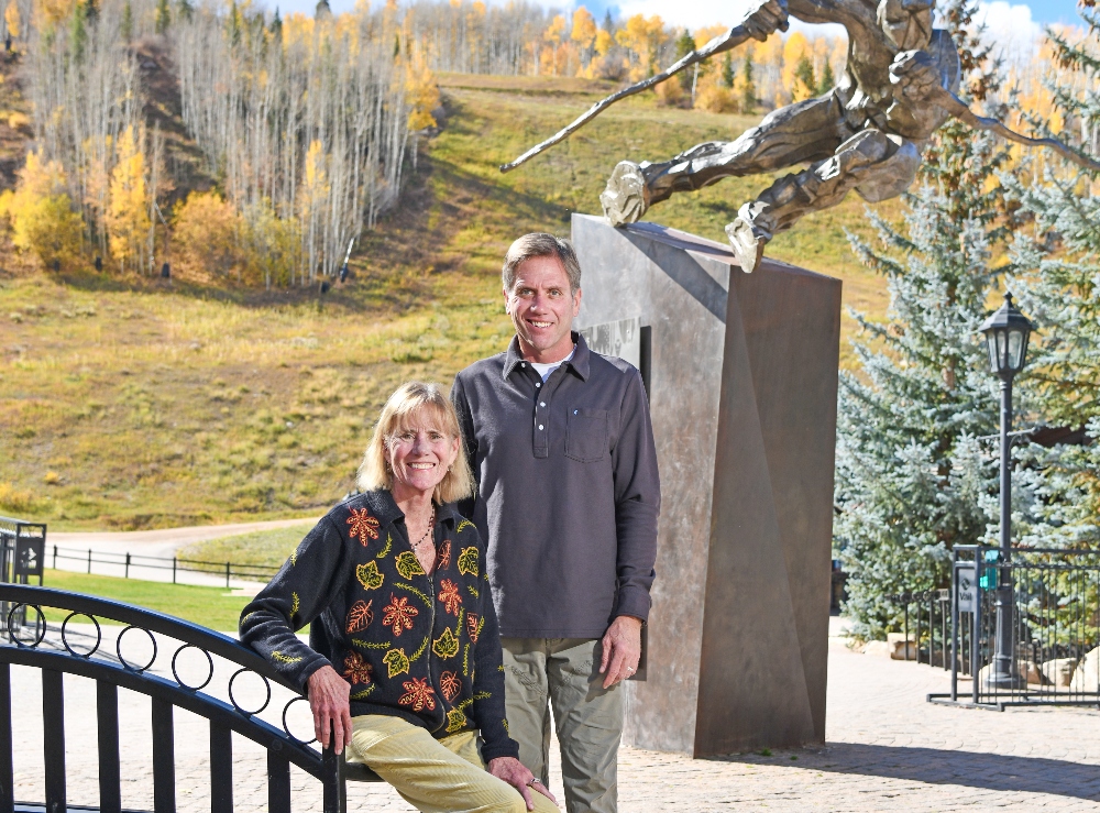 Melissa and Todd Layton at The Edge sculpture by Gail Folwell in Vail Village. November 21, 2025