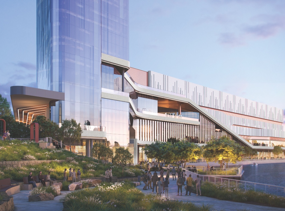 Rendering of Bally’s Chicago casino, to open in its permanent home next year