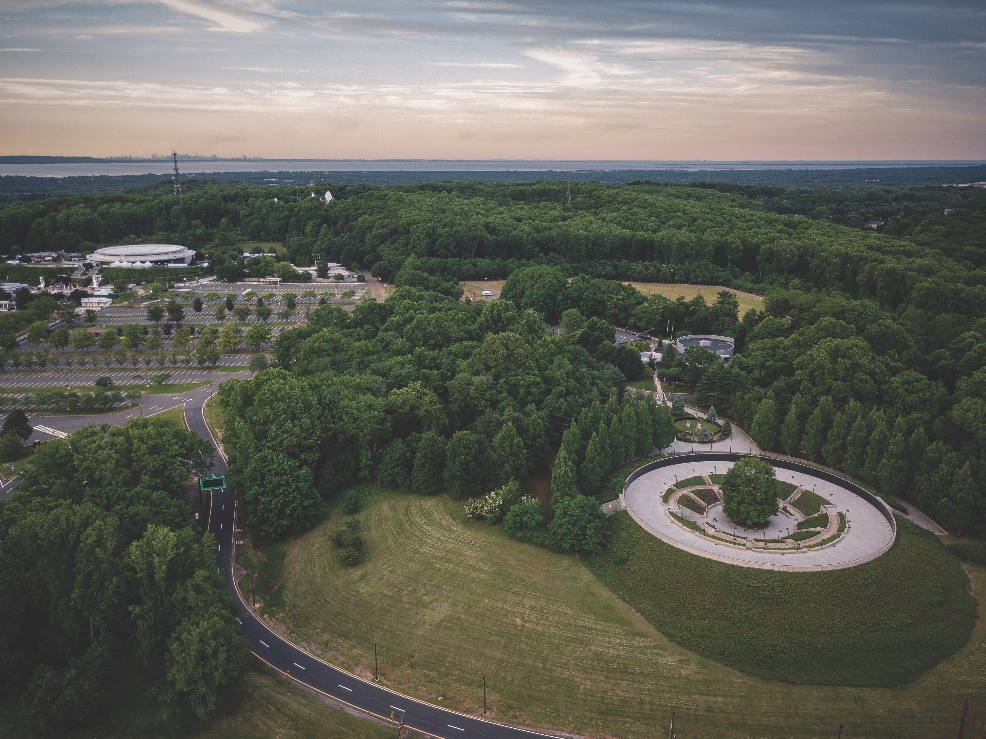 Aerial view of Holmdel, with PNC Bank Arts Center in the far left
