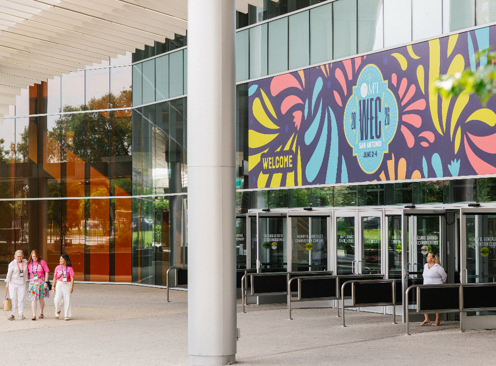 Entrance to Henry B. González Convention Center with 2026 MPI WEC branding. June 9, 2026