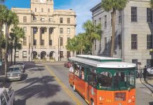 Trolley Time: Old-Timey Tours in Savannah, Georgia Old Town Trolley Tours group near Savannah City Hall
