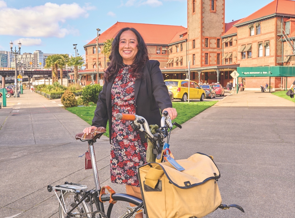 Emee Pumarega in front of Portland Union Station in Oregon