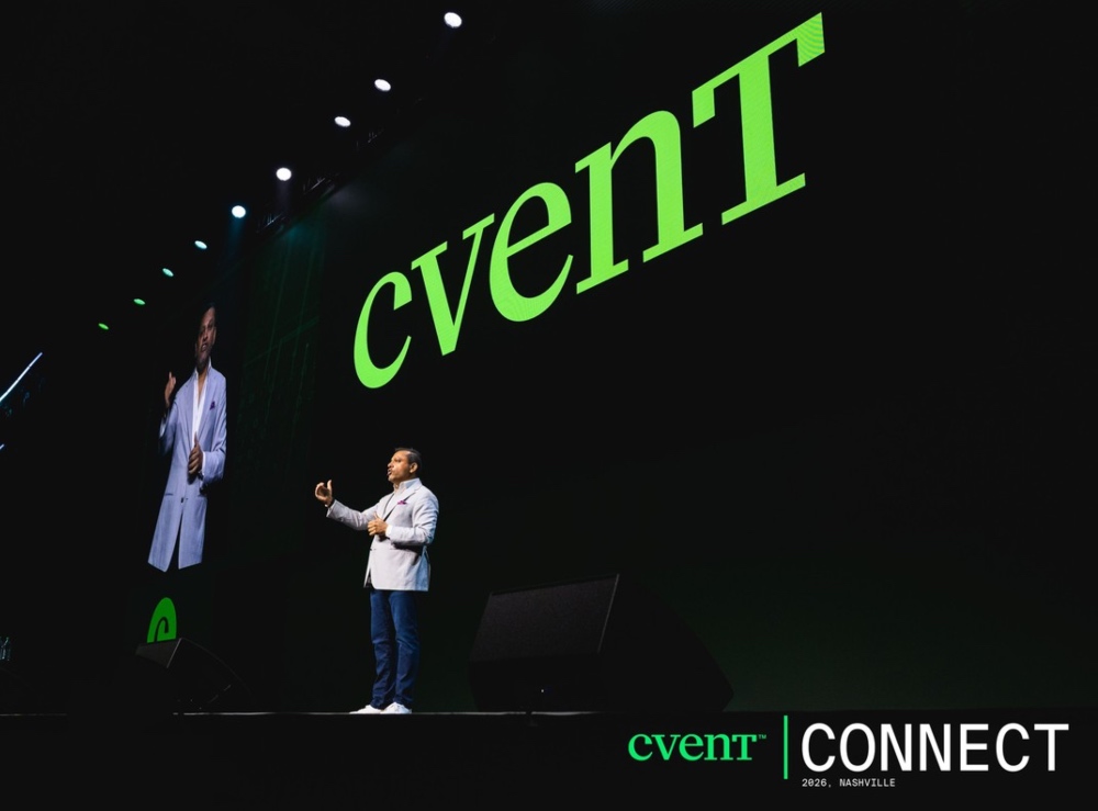 6.24.26 Cvent CEO Reggie Aggarwal unveils the company’s rebrand at Cvent Connect in Nashville on June 14