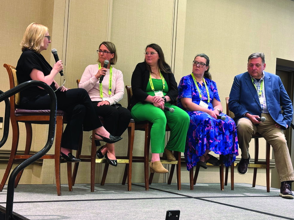 Carol Galle (at left) of Special D Events of Detroit moderates a panel that discussed AI, among other topics, at the 2026 Michigan Event Industry Day