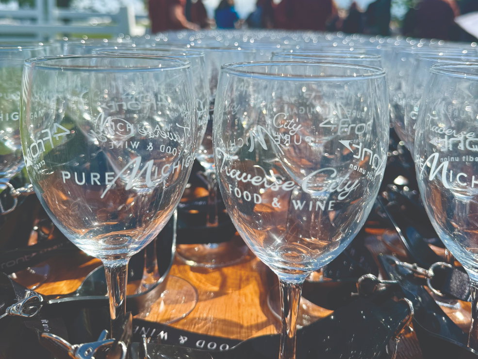 Traverse City Food & Wine and Pure Michigan branded wine glasses