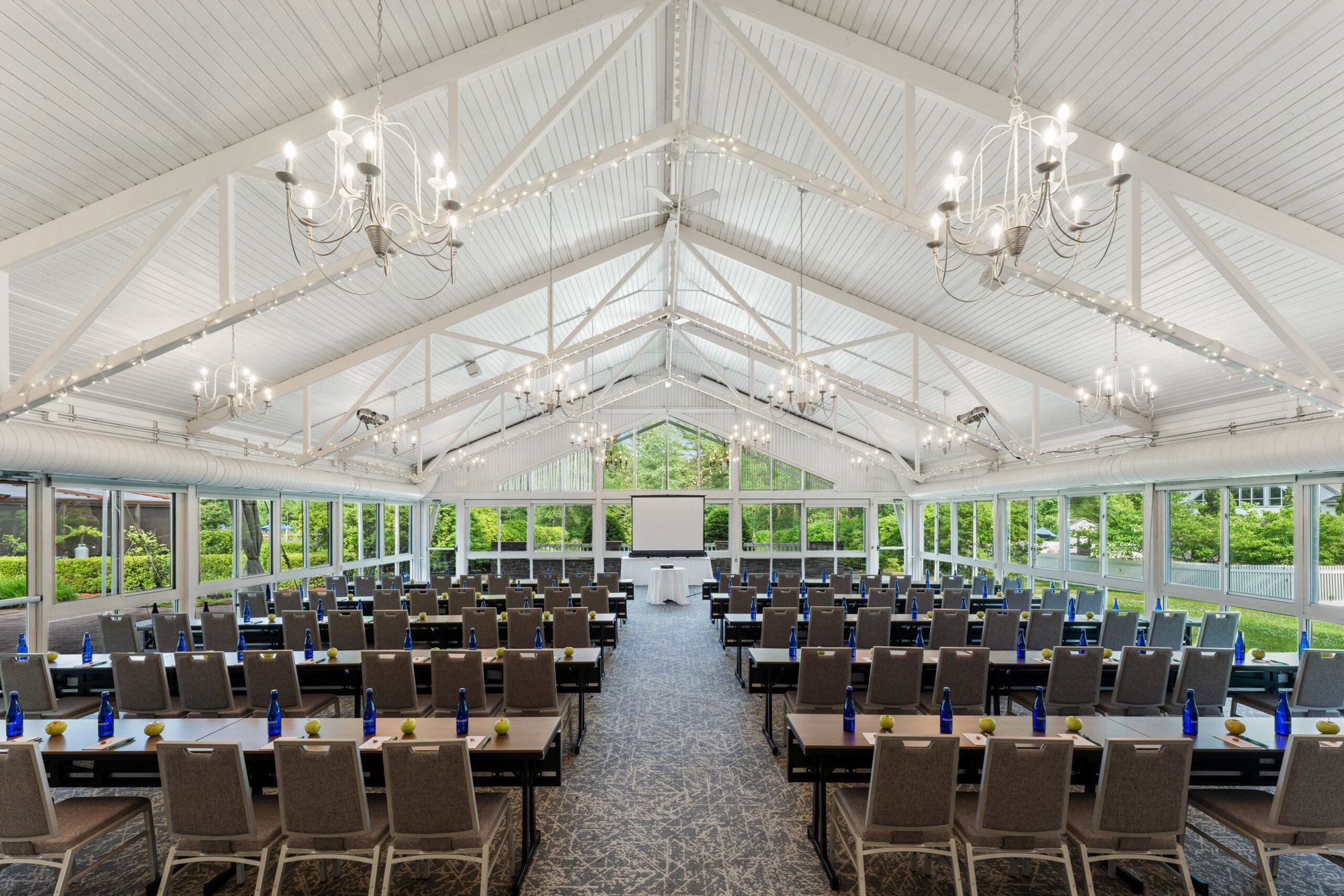 Meeting setup within The Atrium at The Essex Resort & Spa